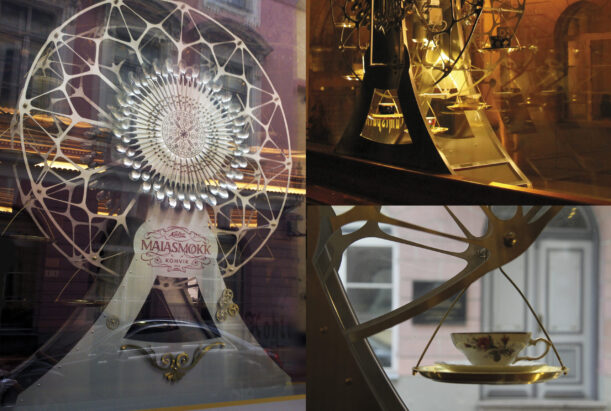Silver Award
Cafe MAIASMOKK Ferris wheel  15 categories / 199 works / in the final 93 works / 30 awards / 6 golds / 10 silvers / 12 bronzes / 2 special prizes.
An eye-catching design element of the viewing window of the legendary café "Maiasmokk" - the swirling Vaaeratas was recognized as worthy of the silver prize.  Agency: Identity
Design: Piia Põldmaa, Krista Lehari  Construction, technical solution and realization: Krista Lehari, Andrus Märtson IO STUDIO.